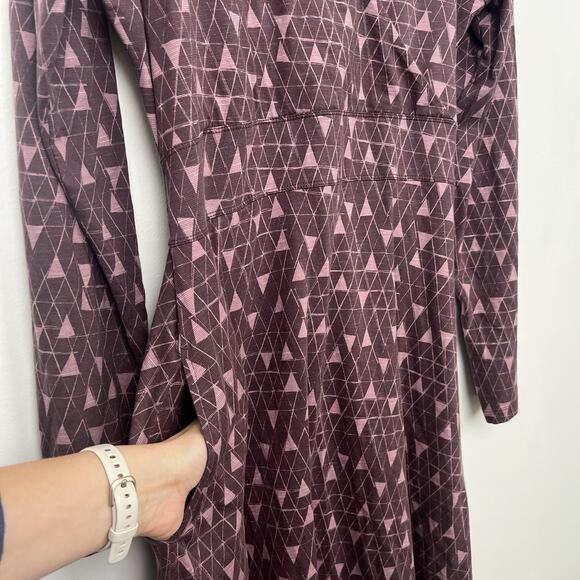 Toad&Co Size L Cue Wrap Dress Huckleberry Line Print Organic Cotton Blend V-Neck - Picture 7 of 11